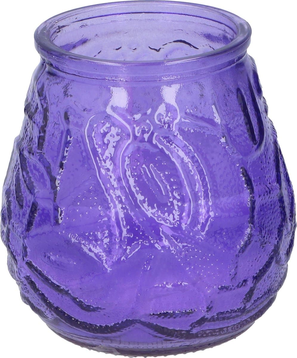 1x citronella lowboy tafelkaars in paars glas - 10 cm - 15 branduren