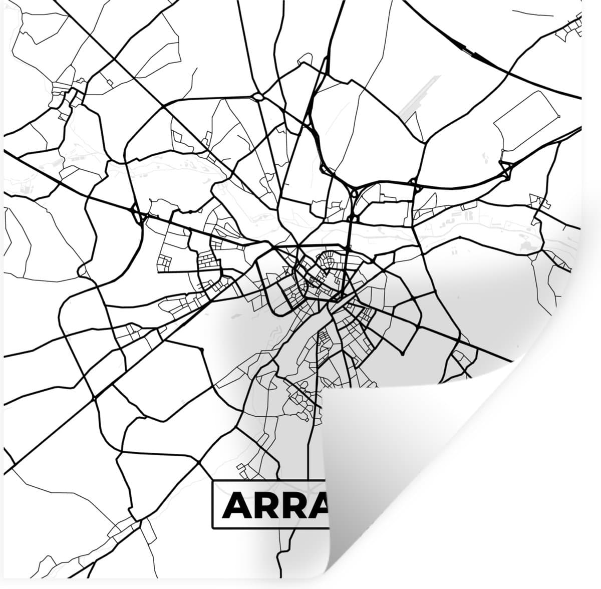 Muurstickers - Sticker Folie - Stadskaart - Plattegrond - Kaart - Arras - Frankrijk - Zwart wit - 100x100 cm - Plakfolie - Muurstickers Kinderkamer - Zelfklevend Behang XXL - Zelfklevend behangpapier - Stickerfolie