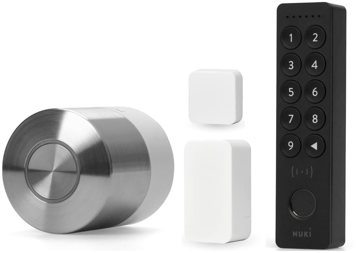 Nuki Smart Lock Pro – Incl. Keypad 2 NFC & Door Sensor - Slim Deurslot met Wifi – Lock ‘n’ Go, Nachtmodes & Auto Unlock - Voor Apple Home, Google & Alexa - RVS - Zwart & Wit