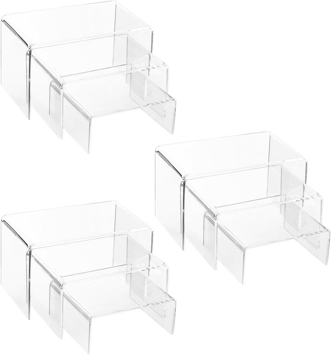 YOZHIQU 9 Stuks - Trap Presentatiestander - Acryl Display Risers - 3 Verschillende Maten - Transparant en Stapelbaar - Geschikt voor Sieraden, Cosmetica en Collectibles - Kunststof Display Set