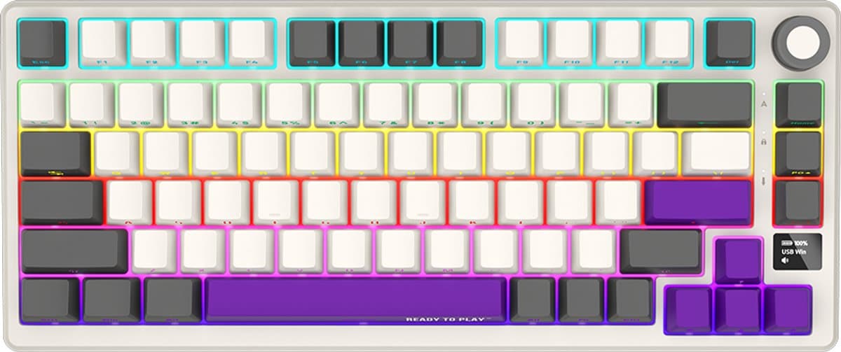 Lorgar KBP7075W Serie - Draadloze Mechanische Gaming Toetsenbord - 75% Indeling - Beige - Toxic Purple Switches