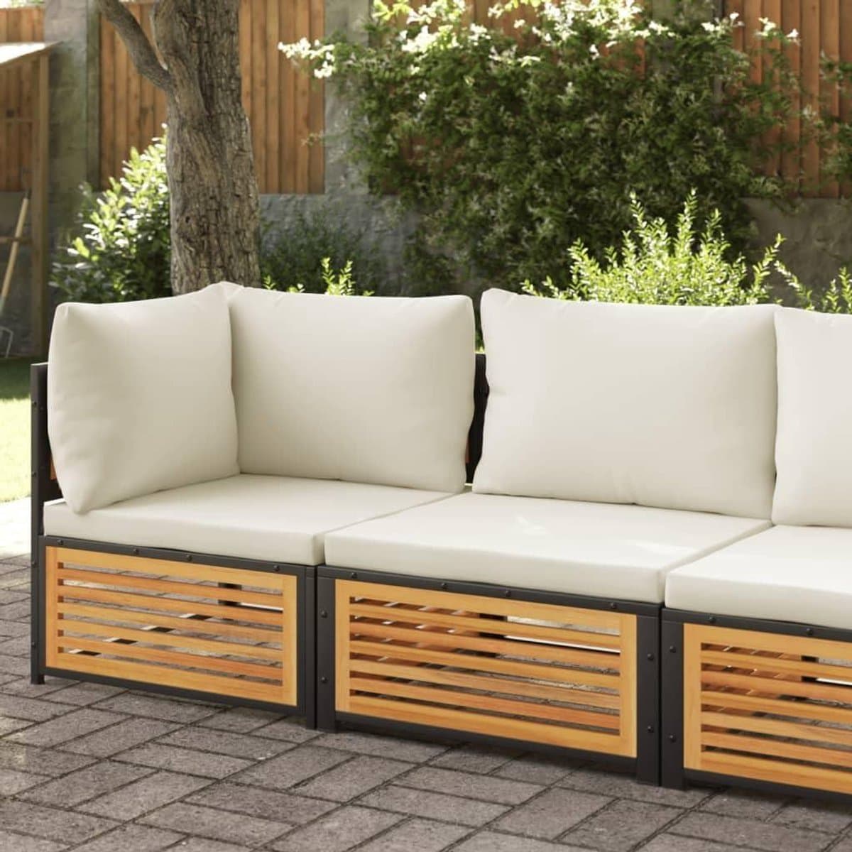 Tuinbank met kussen - Balkon loungebank - Buiten ontspannen - Modulair ontwerp - 74 x 58 cm - Natuurlijk hout