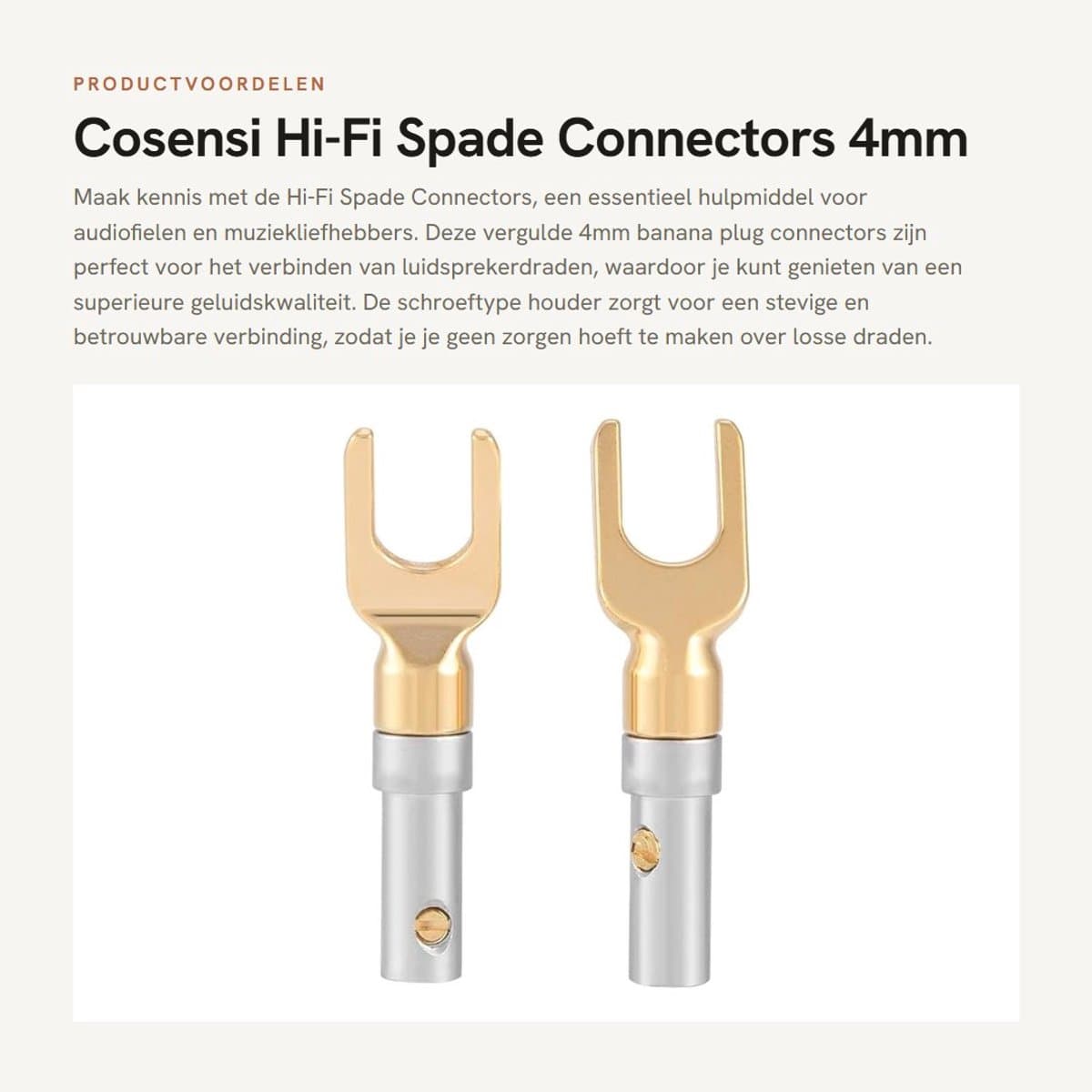 Dailygoods - Hi-Fi Spade Connectors - 4mm Banana Plug - Verguld - Schroef Type - Luidsprekerdraad Connector - Geschikt voor Hifi Audio - Set van 6