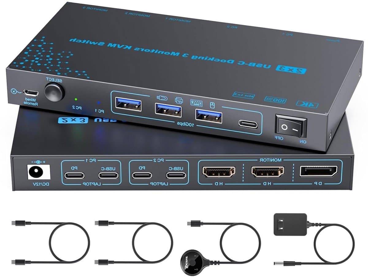 USB C KVM Switch - 3 Monitor Switch - Productiviteit Verhogend - PD Laadfunctie - 4K@60Hz - Zwart