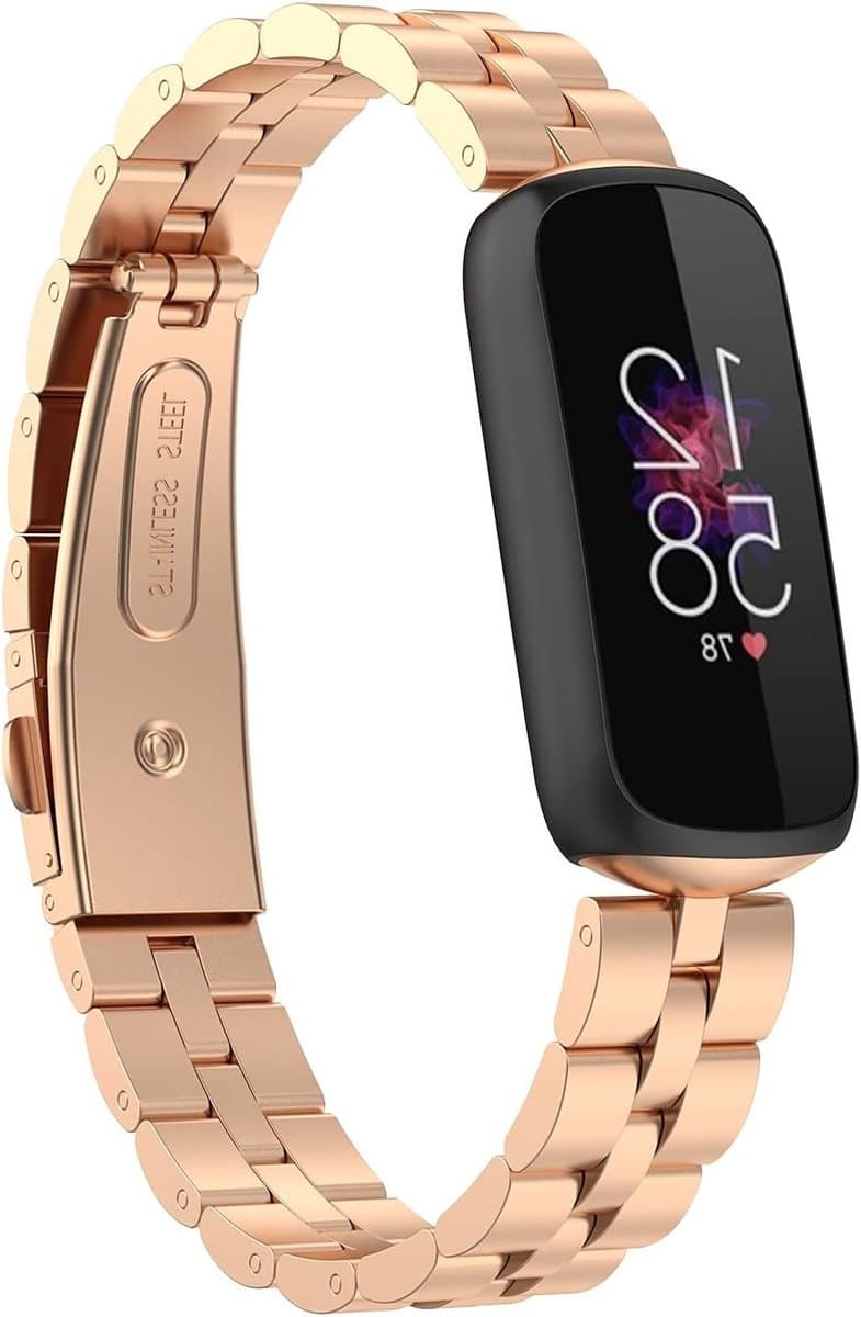 Verstelbare RVS Horlogeband voor Fitbit Luxe - Stijlvolle Metalen Vervangband in Roségoud voor Activiteiten Tracker, Comfortabel en Duurzaam
