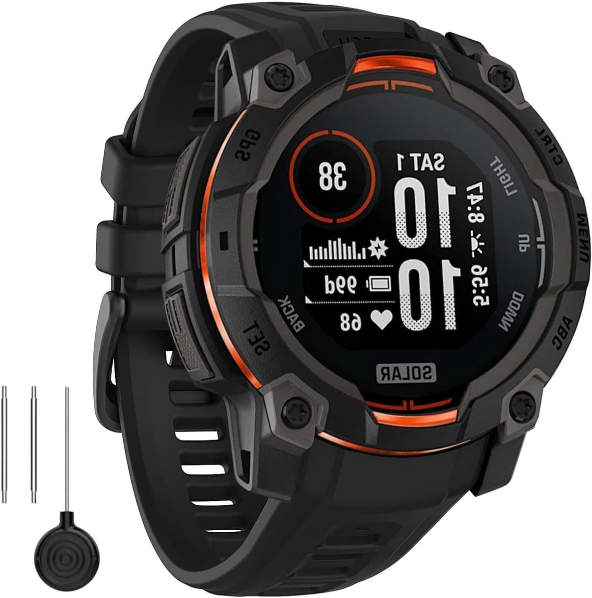 Verstelbare rubberen sporthorlogeband voor Garmin Instinct 3 Solar en Amoled 45mm, waterdicht en lichtgewicht vervangband in zwart