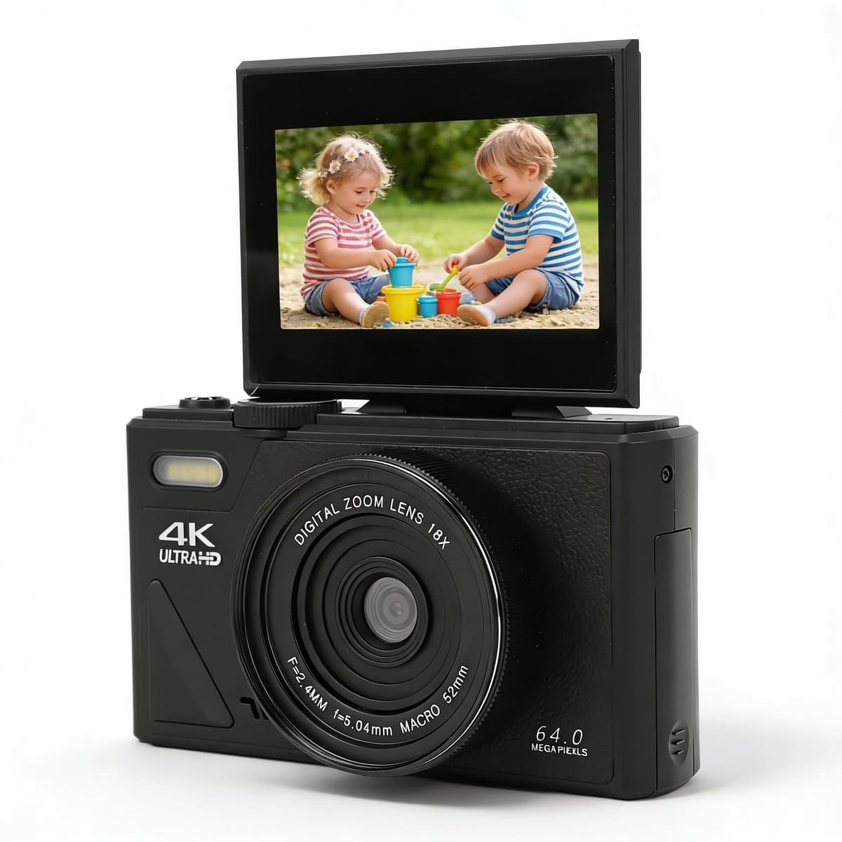 Dailygoods - Dailygoody - 4K Digitale Camera - 18x Zoom - Autofocus Videocamera - Zwart - Reiscompactcamera - Geschikt voor Selfie-vloggen - Model