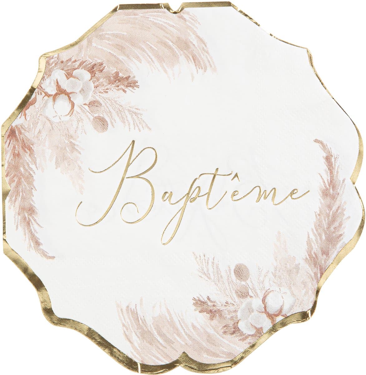 ARTYFETES - 16 papieren servetten doop pampas en katoenbloemen 32 x 32 cm goud