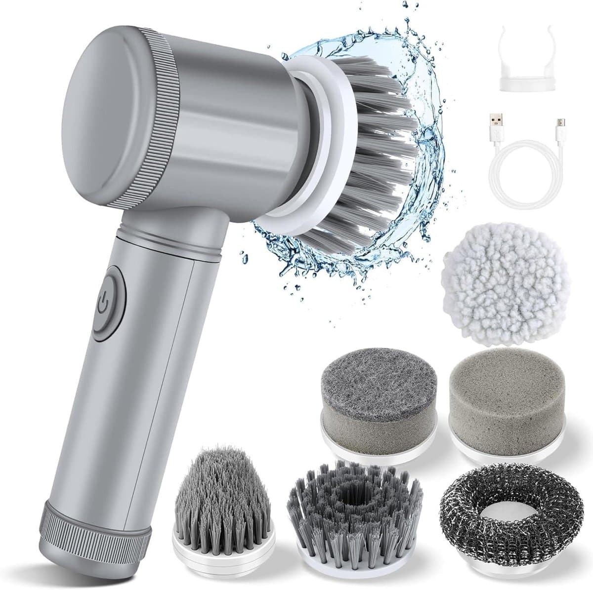 Daity 1 stuk - Elektrische spin-scrubber,Douchescrubber, Elektrische badkamerscrubber voor het reinigen van badkuipen, vloeren, tegels, ramen, gootstenen, keukenreiniging, Wordt geleverd met 6 elektrische reinigingsborstelkoppen