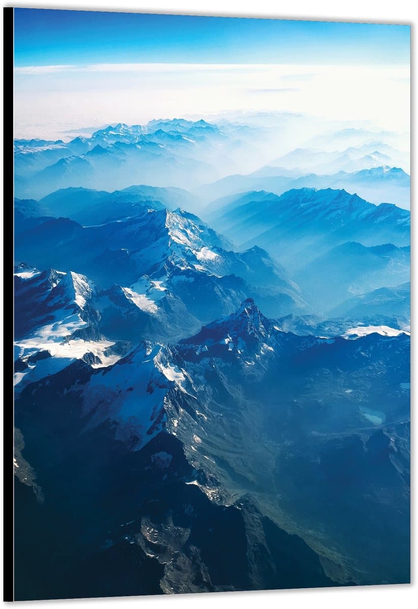 Dibond –Blauwe Bergen– 80x120cm Foto op Aluminium (Met Ophangsysteem)
