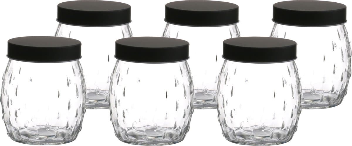 Urban Living Voorraadpot/bewaarpot Mora - 6x - 1.2L - glas - zwart - D13 x H15 cm