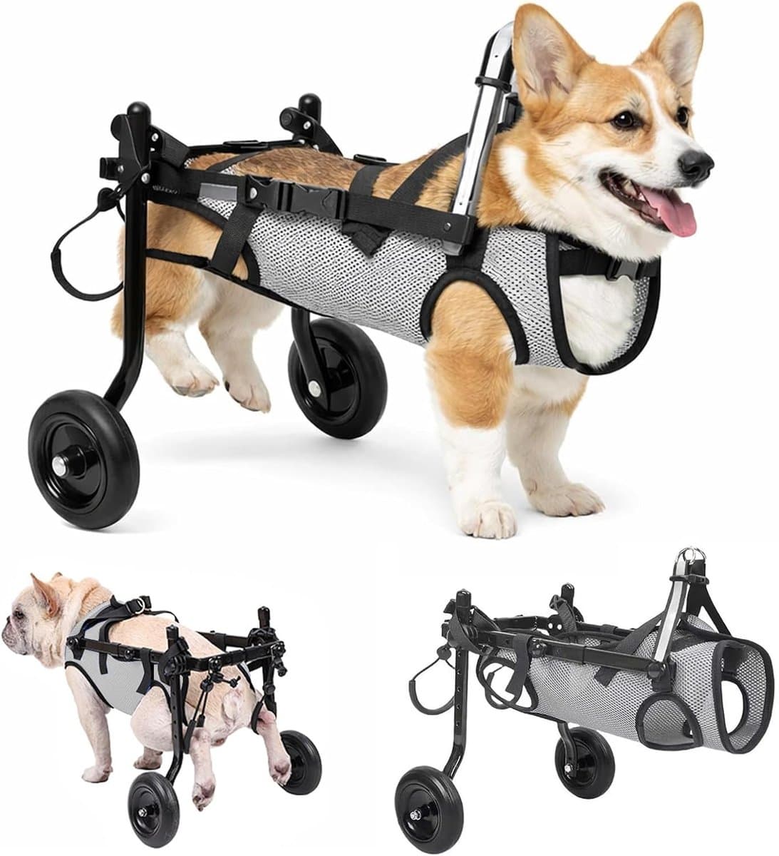 Hondenrolstoel Voor Achterpoten, Verstelbare Mobiliteitshulp, Met Ademend Mesh En Veiligheidsgespen, Licht Aluminium Frame Voor Kleine Honden/katten, Ideaal Bij Verlamming En Handicap