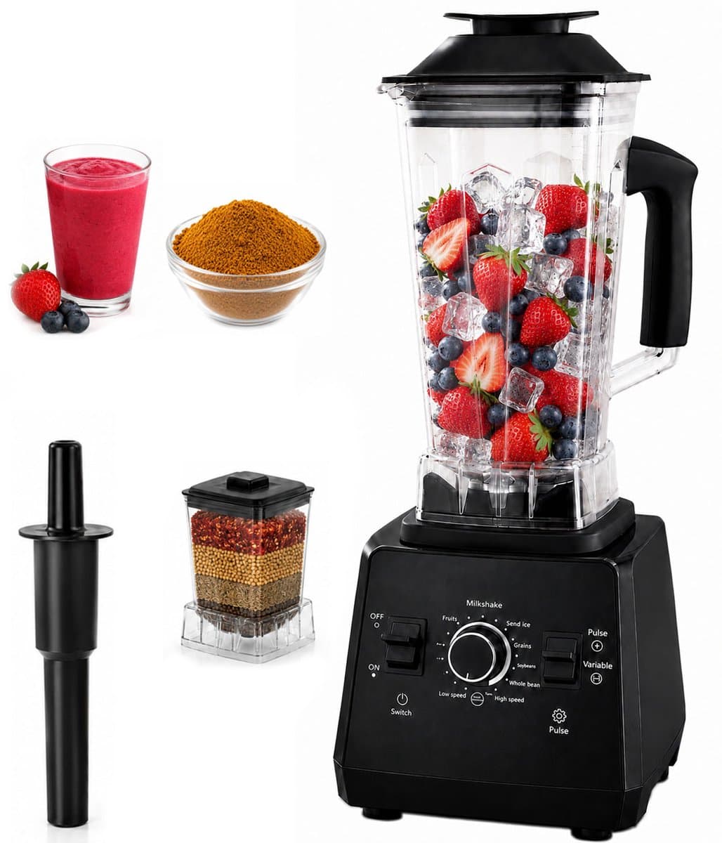 ZOSUDULL-Smoothie Blender-1400W borstelloze motor en 1,9L kan-Smoothie Blender IJscrusher-10 snelheden, puls en tamper - voor ijs, noten, smoothies en sauzen-zwart