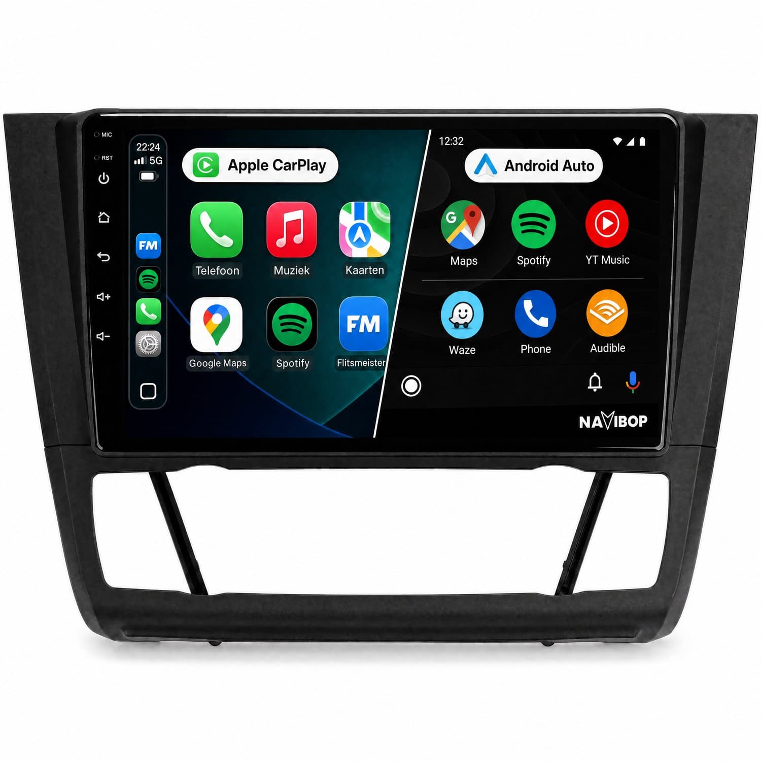 Navibop Autoradio geschikt voor BMW 1-serie Versie 2 2005 t/m 2013 - Draadloos Apple CarPlay & Android Auto - 9 inch touchscreen - Android 15 - 4GB/64GB - Navigatie - Bluetooth - DAB+ ready - 2 din - 2005 2006 2007 2008 2009 2010 2011 2012 2013