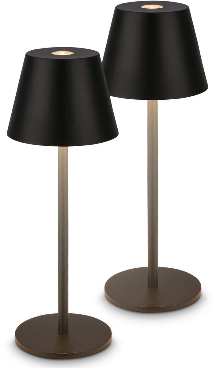 BRILONER Kiki Nano – Set van 2 Tafellampen oplaadbaar – draadloze lamp – voor binnen & buiten – IP44 – dimbaar – accu – spatwaterdicht – zwart – Ø6 x 14,2 cm
