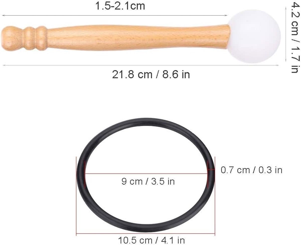 Kristallen klankschaal - Zwart - Rubber mallet met houten handvat - Muziekinstrument accessoire