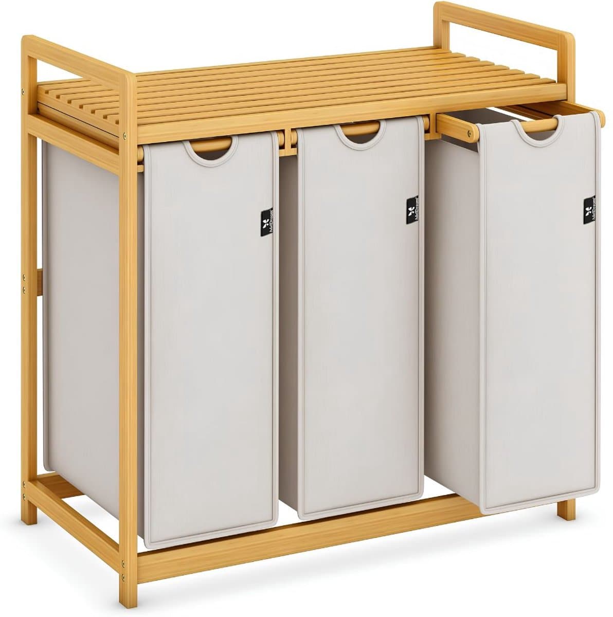 SP® Wasmand - 150L Wasmand 3 Vakken - Wassorteerder - Lichtgrijs - 81cm x 42cm x 80cm
