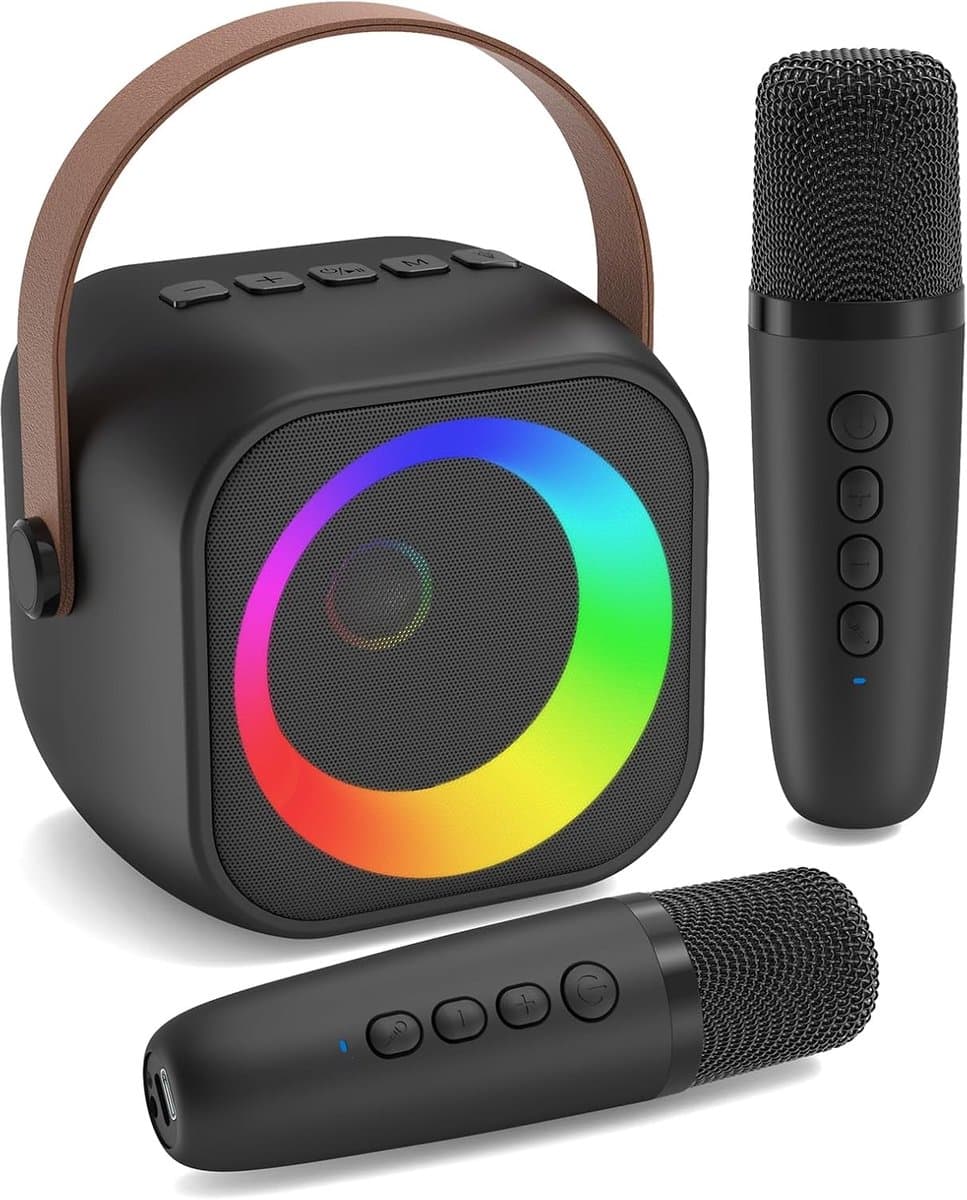 Karaoke Machine with 2 Karaoke Microphones - Portable Bluetooth Speaker for Adults - Children, Gift, Toy, for Boys & Girls 3-15 Years -Mini Karaoke Machine with Disco Light, Ideal for Party