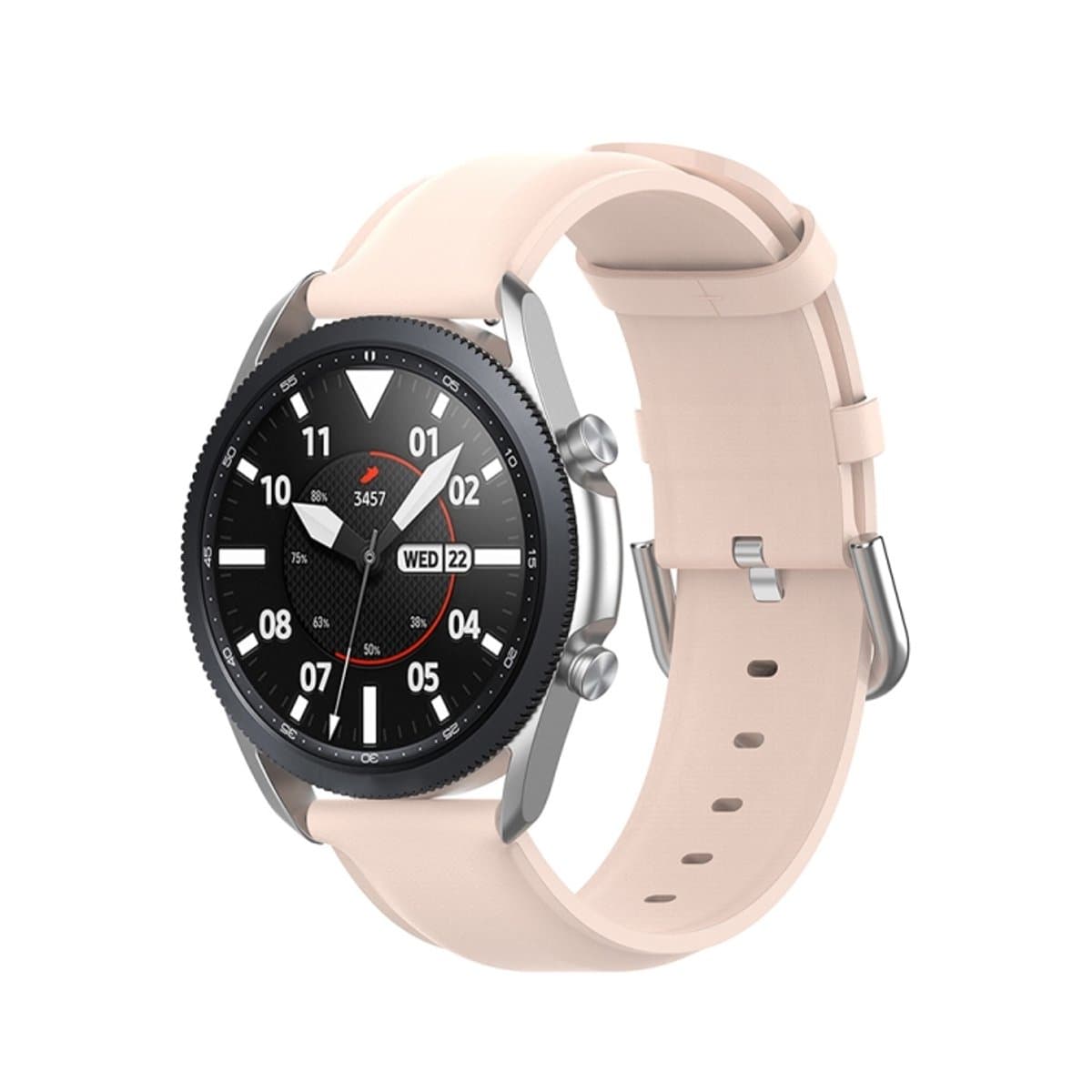 Voor Galaxy Watch 3 45 mm ronde staart lederen band, maat: gratis maat 22 mm (lichtroze)