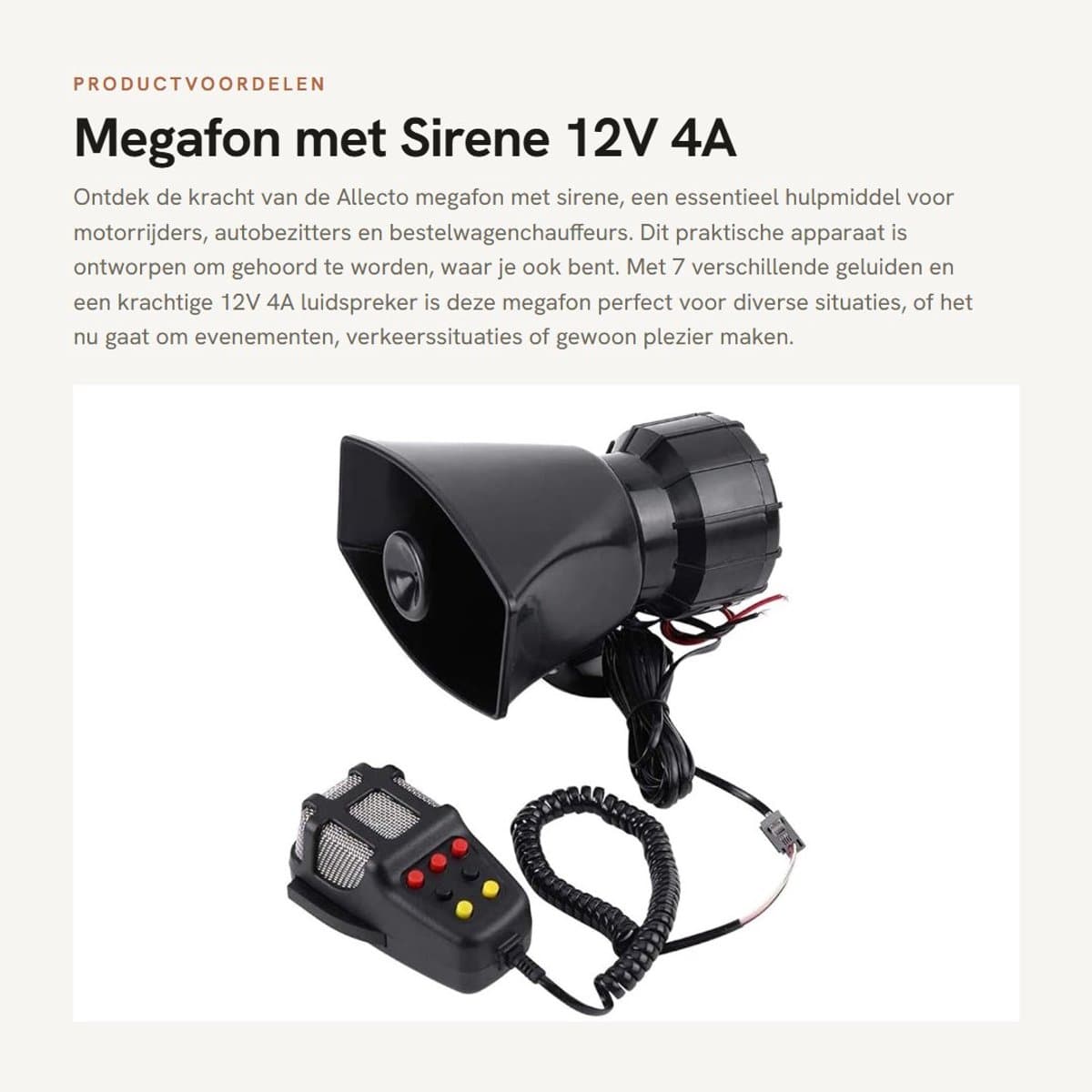 Dailygoods - Megafon met Sirene - 12V 4A Luidspreker - Draagbaar en Lichtgewicht - 7 Geluiden - Geschikt voor Motorfietsen en Auto's - Ideaal voor Bes...