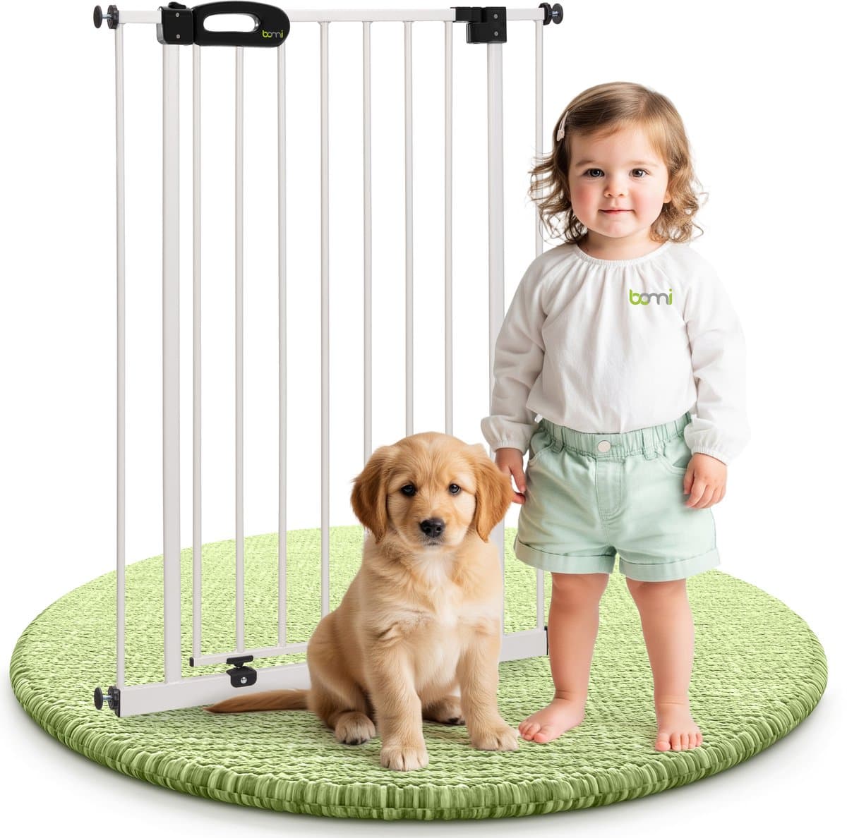 Bomi Merle Traphekje Extra Hoog 107 cm 123 t/m 131 cm Wit - Zonder Boren - Klembevestiging - Zelfsluitend - 90° Vastzetfunctie - Veiligheidshekje - Kinderhekje - Hondenhekje voor Binnen - Kattenhekje