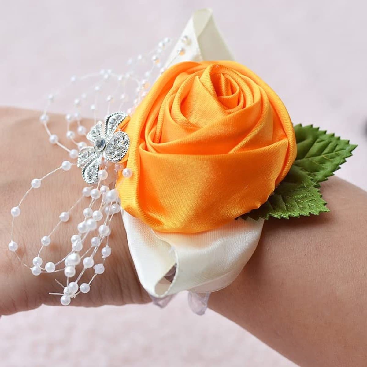 Dailygoods- Polsbloemen 2 Stuks - Bloemenarmband - Bruiloft Decoratie - Rozen Motief - Stof - Perfect voor Feestelijke Gelegenheden