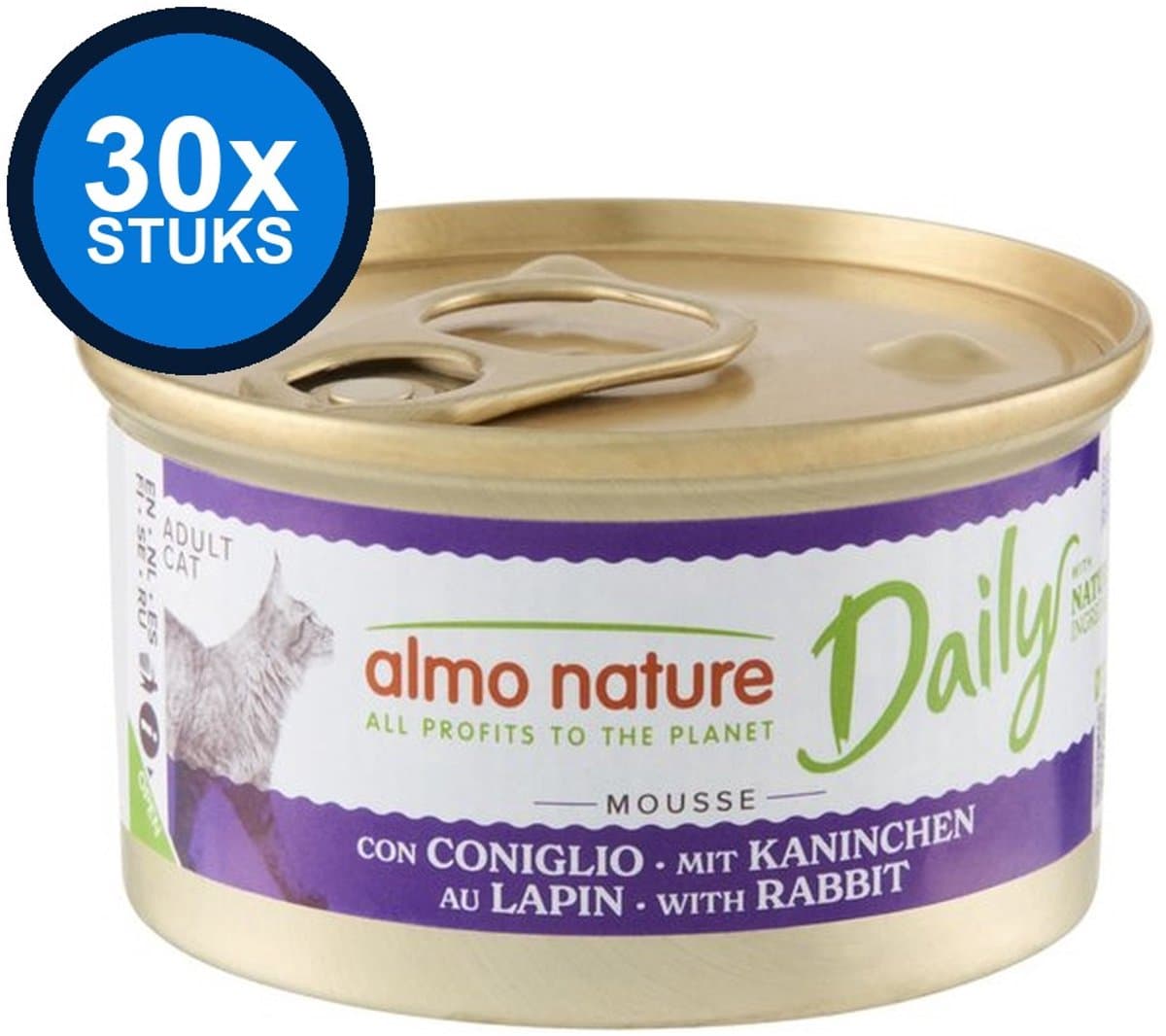 30x Almo Nature Daily Mousse - Konijn - Kattenvoer Natvoer - 85g