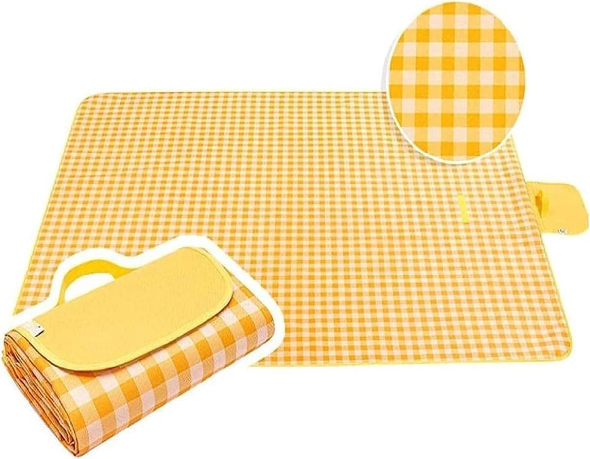Picknickmat Waterdicht - Strandkleed Campingdeken - Buiten Zitten - Vochtbestendig Gras - 145 x 200 cm - Geel