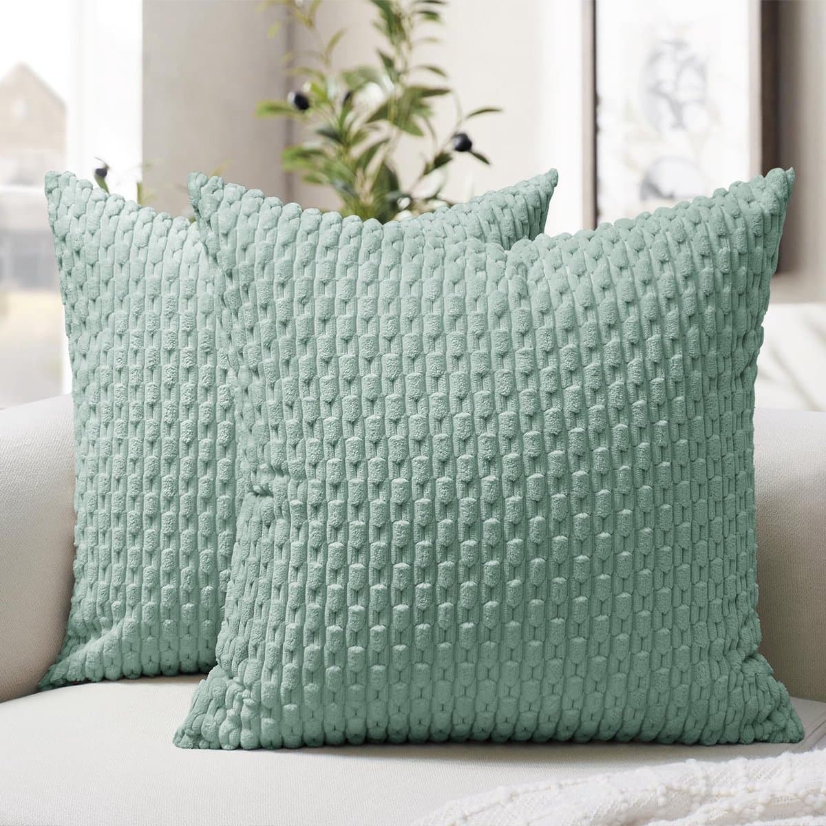 Kussensloop 30 x 30 cm, lente, mintgroen, set van 2 corduroy kleine kussenhoezen, bankkussens, sierkussens, gooien, bankkussens, decoratie woonkamer, slaapkamer, kinderkamer, bank, Pasen