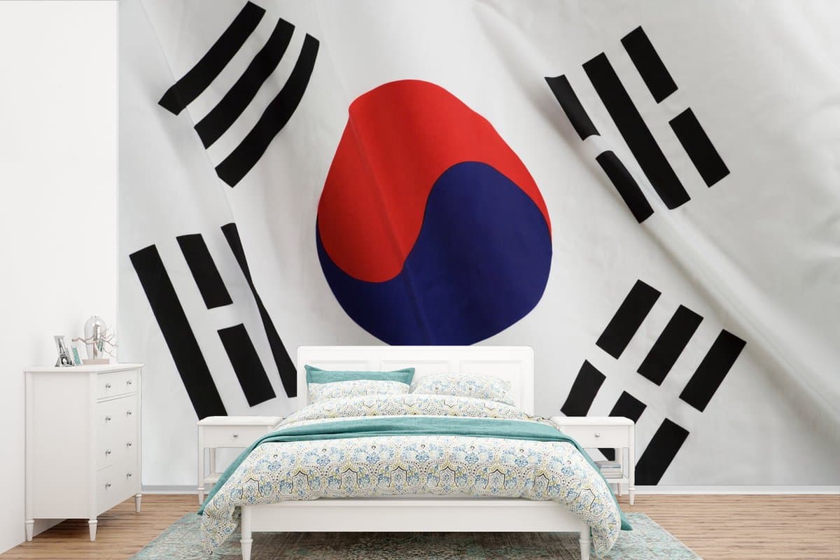 Behang - Fotobehang Close-up van de vlag van Zuid-Korea - Breedte 360 cm x hoogte 240 cm