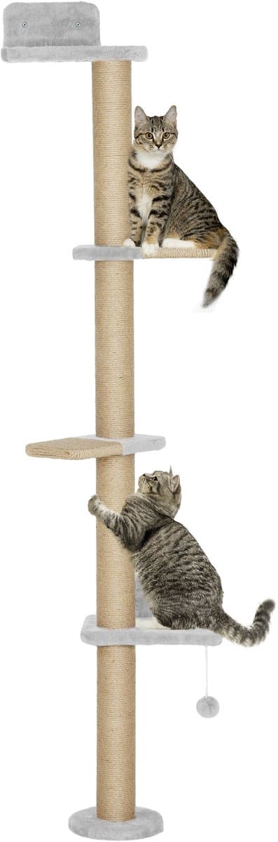 PawHut Kattenrek - Spaanplaat - 48x21x180cm - Lichtgrijs