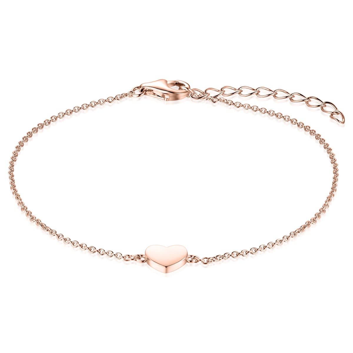 GISSER Jewels B1016R - Hart Armband met Anker schakel Zilver 925 Rosegoud Verguld - 7mm Breed - Lengte 17+3cm