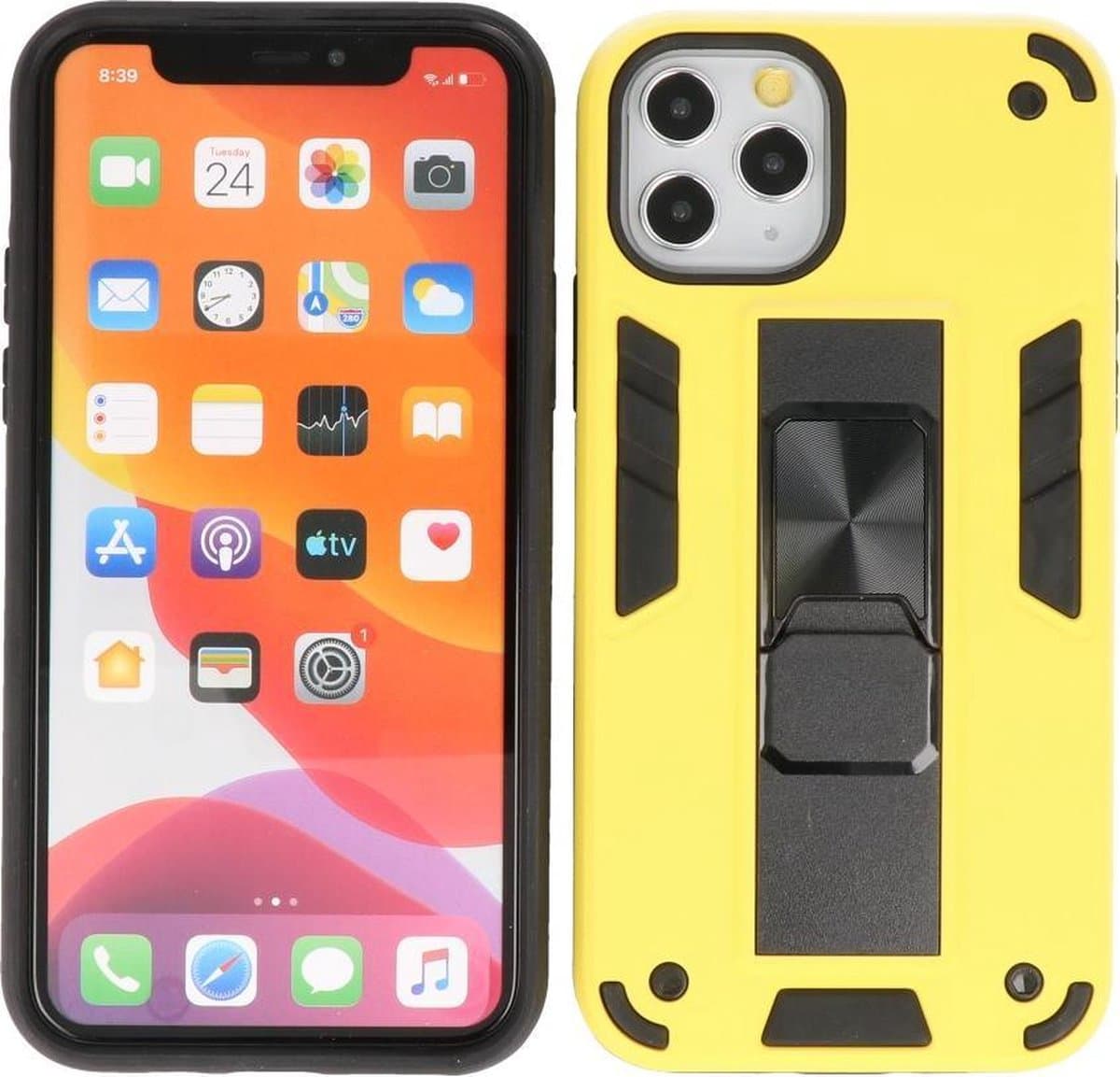 iPhone 11 Pro Max Hoesje - Tough Armor Hardcase - Telefoonhoesje Met Standfunctie - Bestcases Backcover - Geel