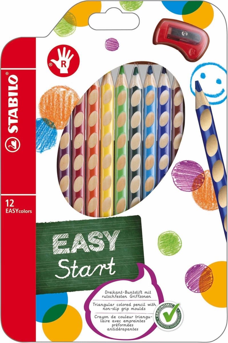 STABILO EASYcolors - Ergonomische Kleurpotloden - Rechtshandig - Extra dikke 4.2 mm Kern - Set Met 12 Kleuren