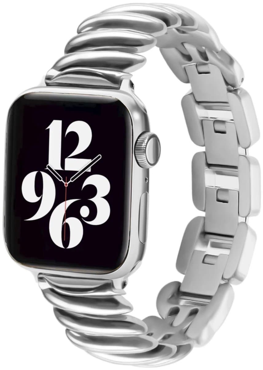 MY PROTECT - Luxe Metalen Swirl Bandje - Geschikt Voor Apple Watch Bandje - Series 1/2/3/4/5/6/7/8/9/10/SE/Ultra - 44mm - 45mm - 46mm - 49mm - Zilver