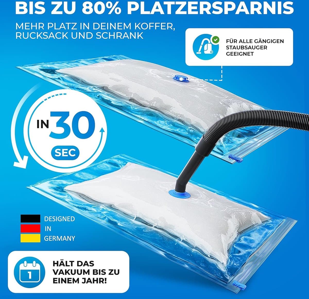 Vacuümzakken set [6 stuks] als (6 x 40 x 60 cm stofzuiger vacuümzakken voor kleding en dekbedden - opslag vacuümzakken voor kleding - vacuüm ruimtebesparende kledingzakken