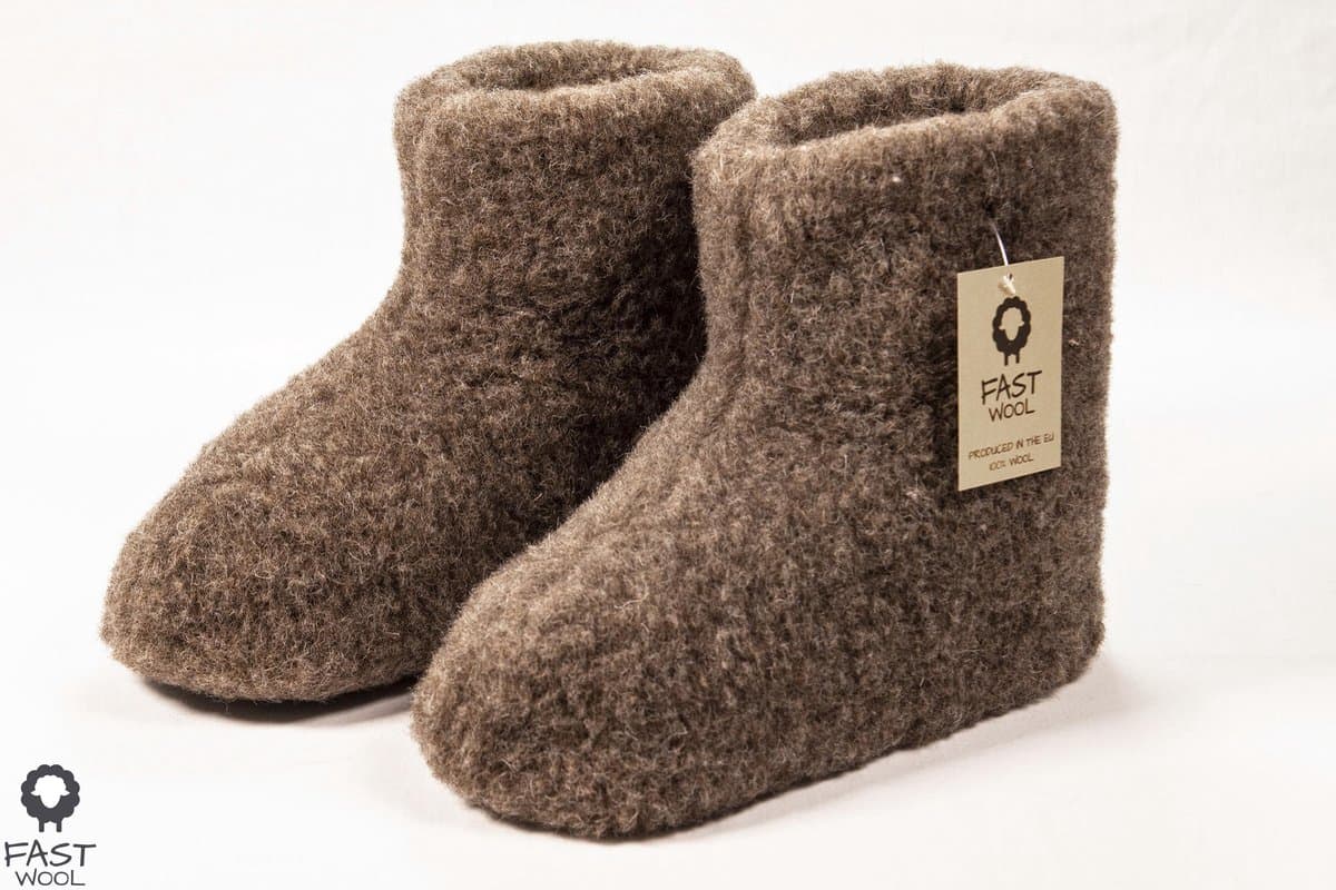 Wollen sloffen - laars model - bruin - maat 36