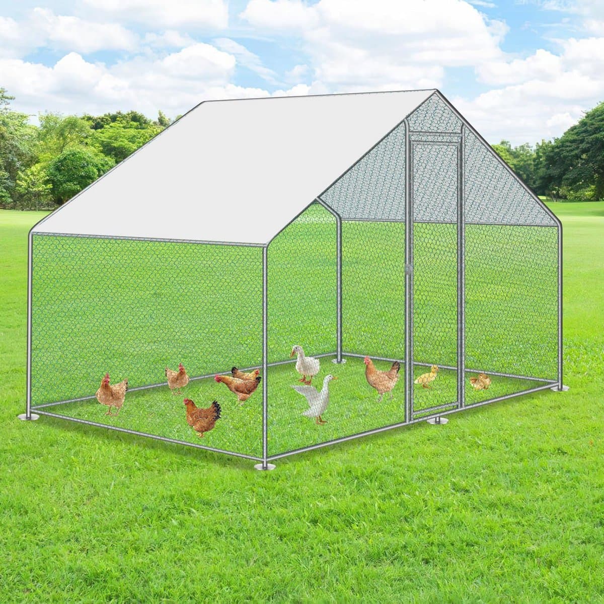 XL Kippenren Buitenkippenhok 3x2x2 m met Veiligheidsslot en Waterdicht PE-kleurdoek - Ruimte voor Kippen, Konijnen en Kleine Dieren