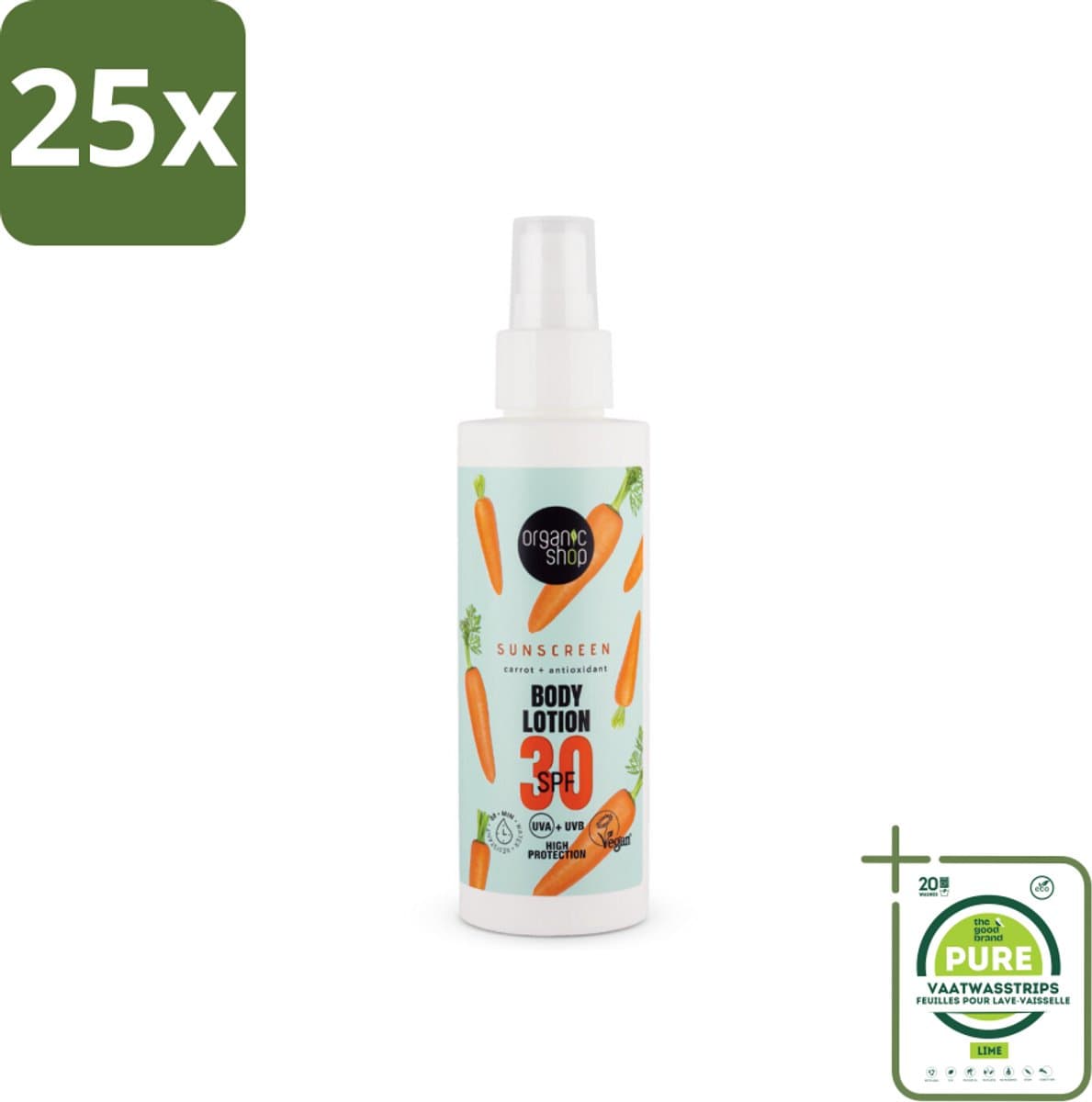 25 x Organic Shop - Zonnebrandcrème SPF 30 - Bescherming tegen de Zon - 150 ml - Grootverpakking - Zonnebrand - Zonnebescherming - Spf 30 - Natuurlijke Zonnebrand - Antioxidanten