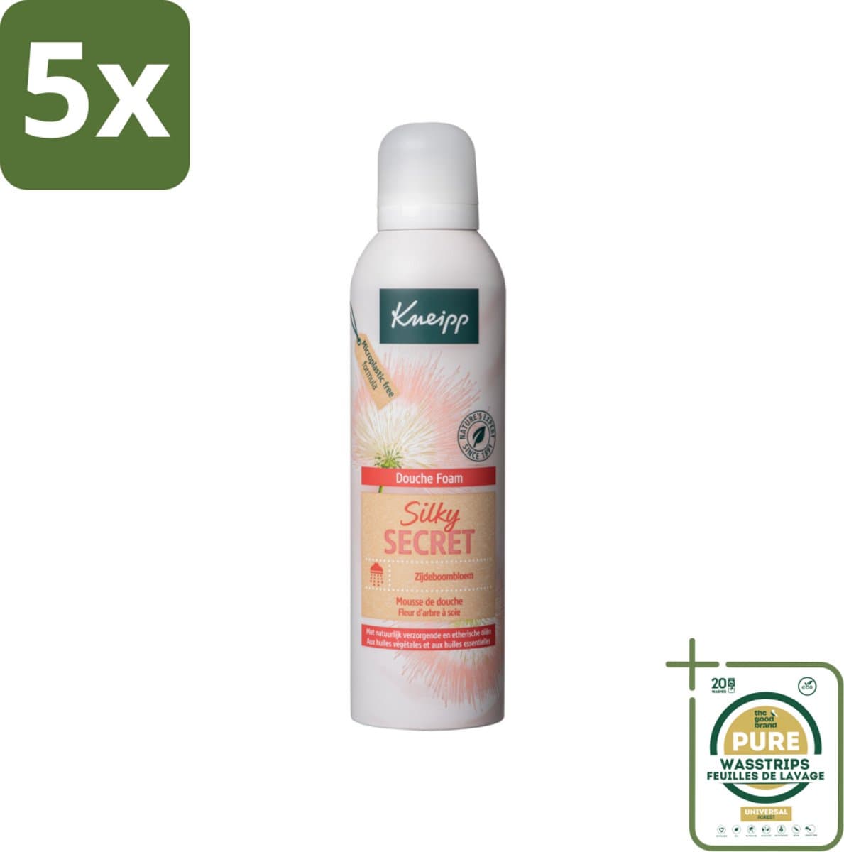 5 x Kneipp - Douche schuim - Silky Secret - Zijdeboombloesem - 200 ml - Grootverpakking - Douche Foam - Zijdeboombloesem - Melkproteïnen - Natuurlijke Verzorging - Gevoelige Huid