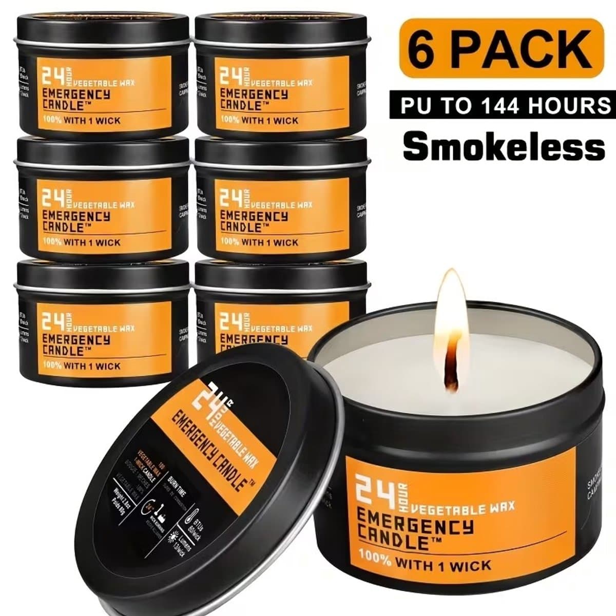 Noodkaarsen Set, 6 Stuks, Voor Binnen & Buiten, 144 Uur Brandtijd, Camping, Kamperen, Reizen, Outdoor, Licht, Warmte, Noodkaars, Noodpakket, Noodrantsoen, Voor Thuis, Oorlog