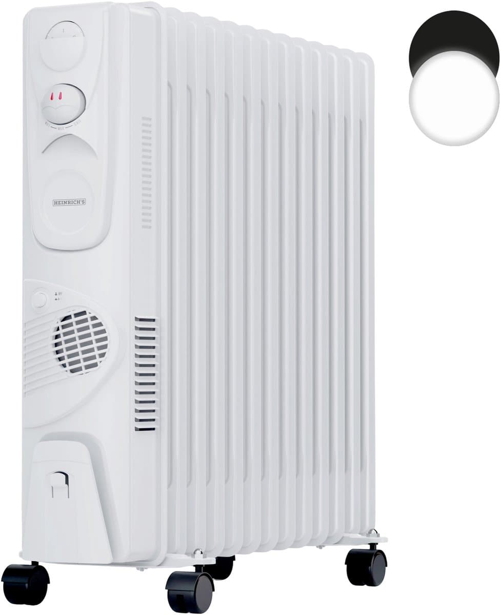 Heinrich’s HOR 8702 olieradiator - 13 ribben - 2500 W - met extra ventilator en handdoekenhouder - wit
