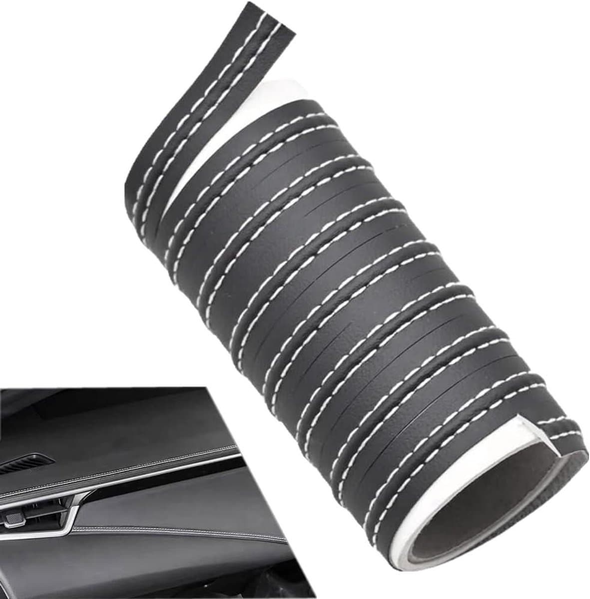 Cosensi - Auto decoratiestrips voor interieur in wit - strepen, vormlijn, zelfklevend leer. Flexibele naden voor auto-interieurbekleding. Doe-het-zelf sierstrips voor deurbekleding en instrumentenpaneel.