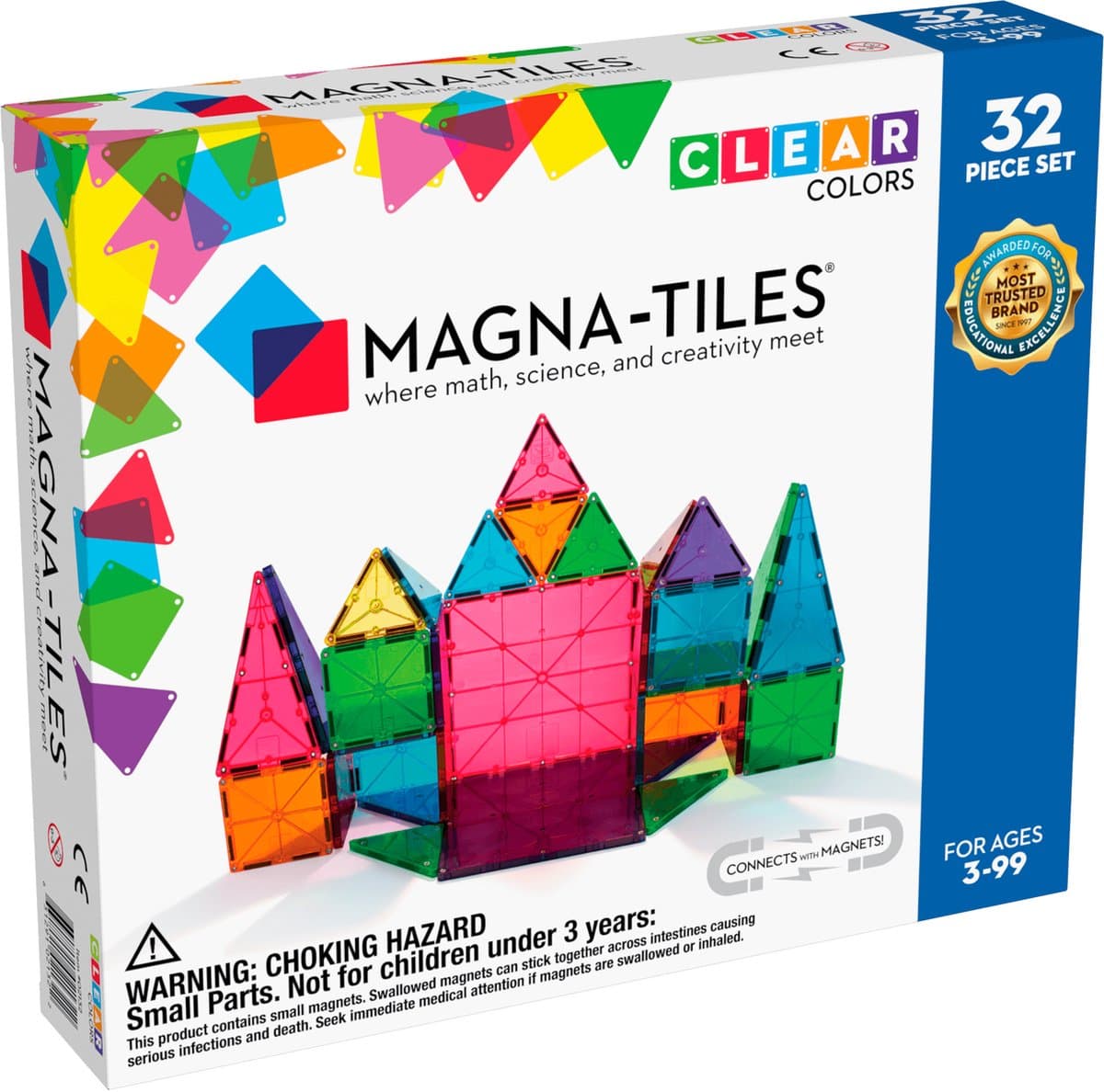 Magna-Tiles Clear Colors - Magnetische tegels voor ruimtelijk inzicht - 32 stuks