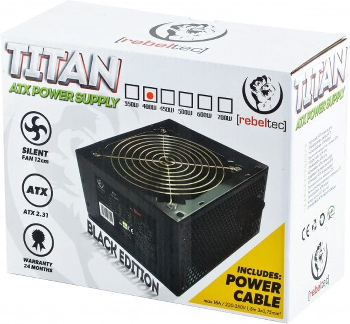 Rebeltec Titan 500W Atx-Voeding Voor Computer Met Kabel En 120Mm-Ventilator
