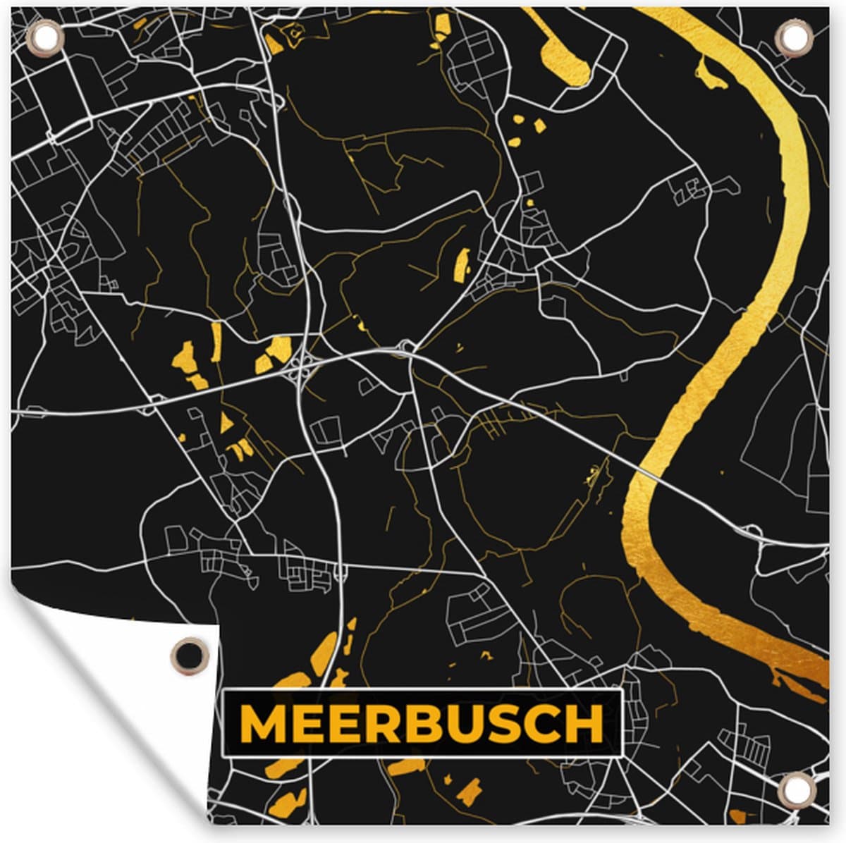Tuindoek Black and Gold – Stadskaart – Meerbusch – Duitsland – Plattegrond – Kaart - 100x100 cm