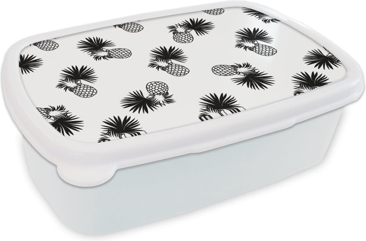 Broodtrommel Wit - Lunchbox - Brooddoos - Ananas - Patronen - Jungle - 18x12x6 cm - Volwassenen