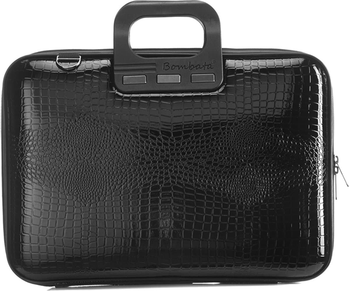 Bombata Shiny Cocco 15 inch Laptoptas - Dames - 15,6 - Glimmende Krokoprint - Zwart
