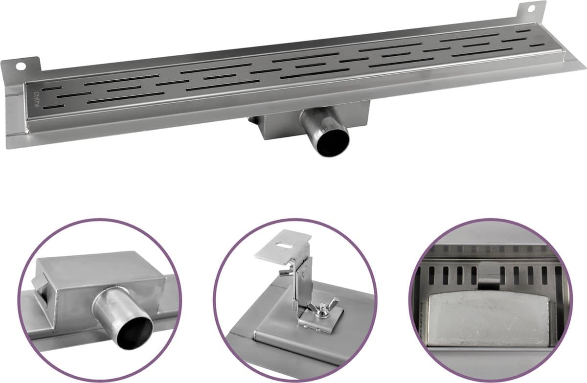 CityLine RVS douchegoot - Muurflens Montage - Lengte 80 cm - Inclusief design bovenrooster - Uitneembaar RVS Sifon en haarfilter - Slechts 6,7 cm inbouwdiepte - Douchedrain met 40 mm Zijuitloop - capaciteit 30L/Min
