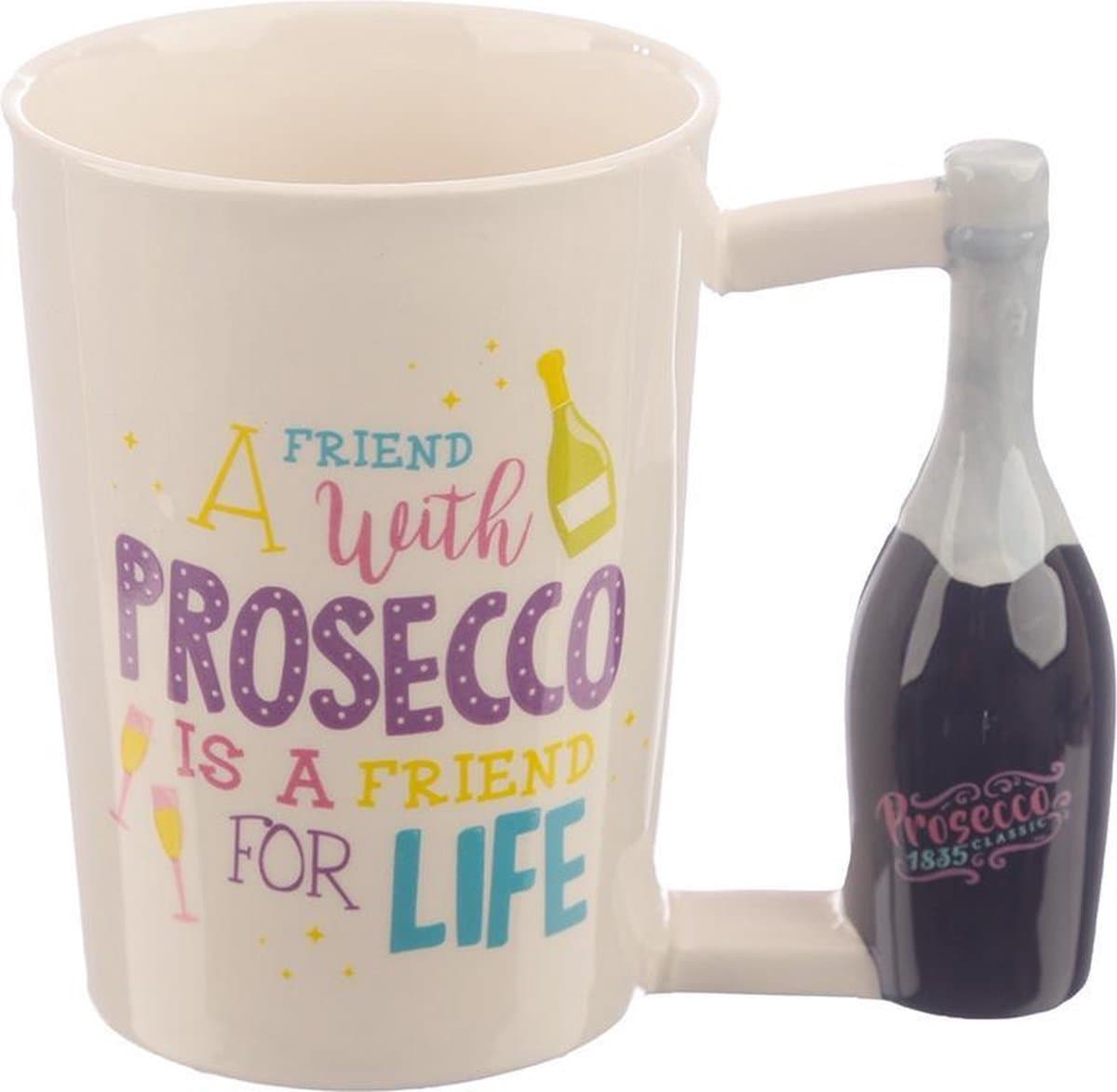 Mok met Prosecco fles als oor